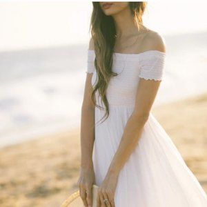 White Smocked Off the Shoulder Maxi Dress